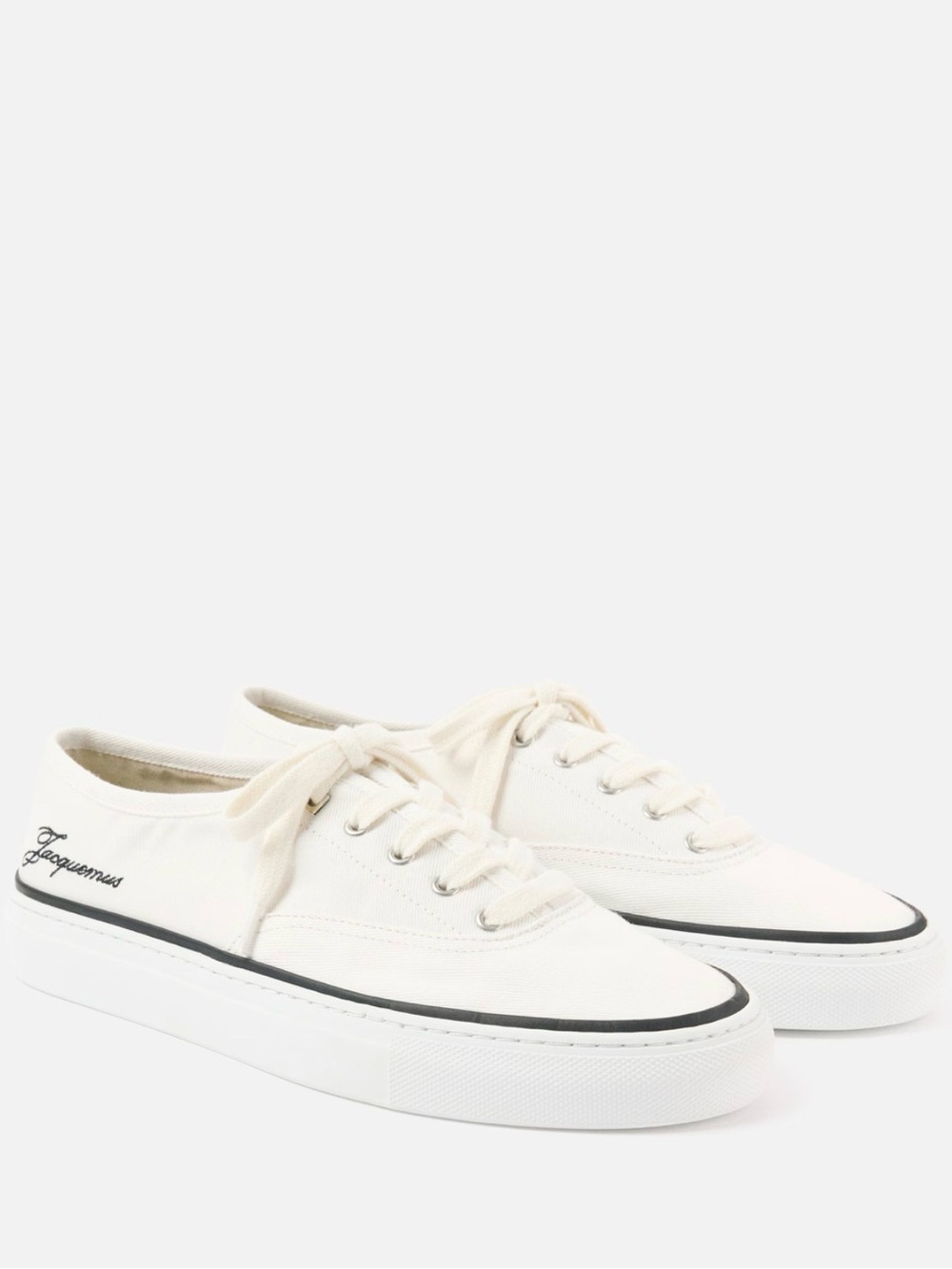 Jacquemus Cream Canvas Low-Profile Sneakers with Black Trim